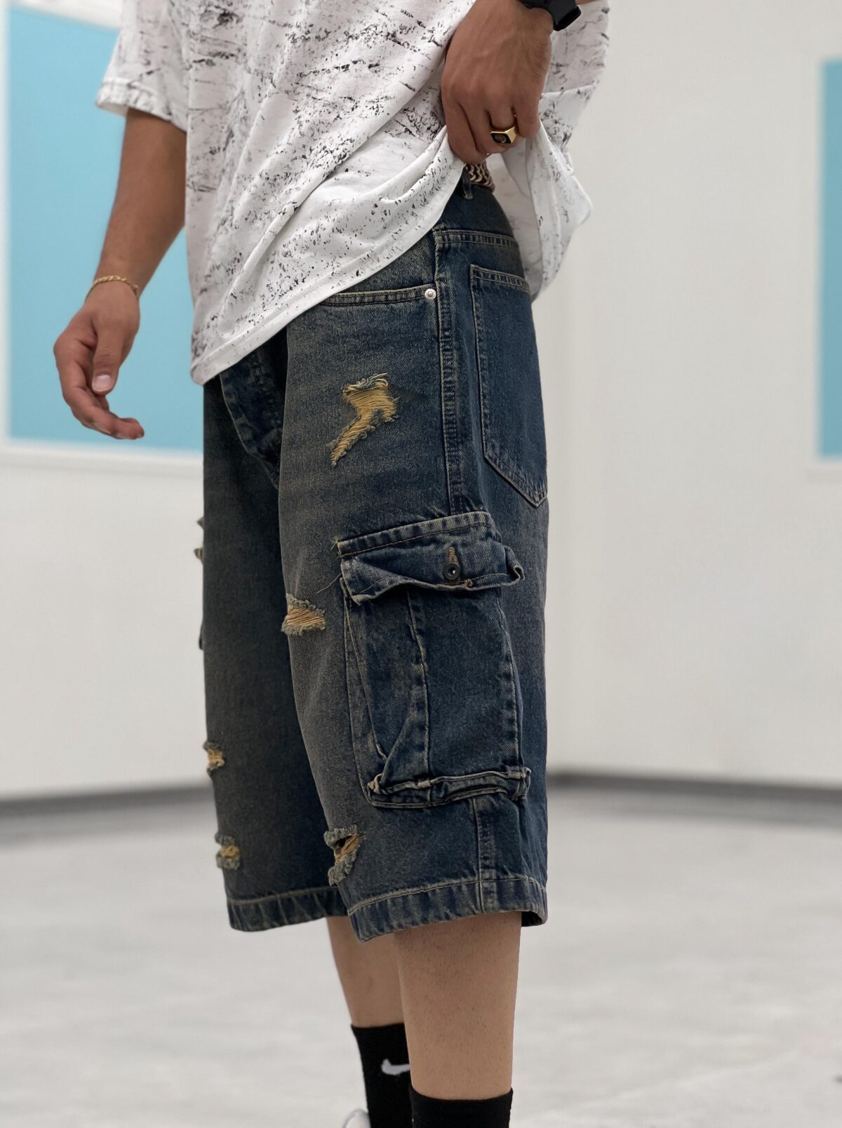 شلوارک کارگو جین Sh00003 - Image 16